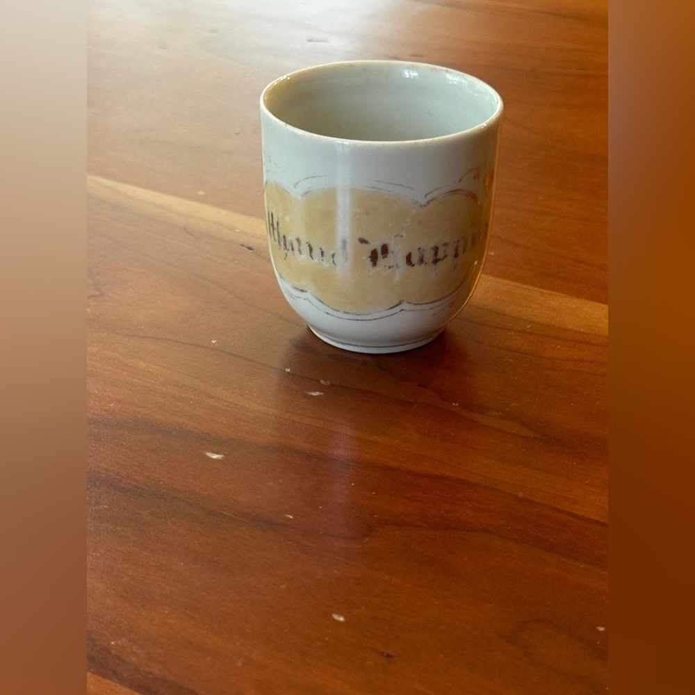 Vintage Victorian Health and Happiness Cup. Gilded Gold Hand Written Lettering